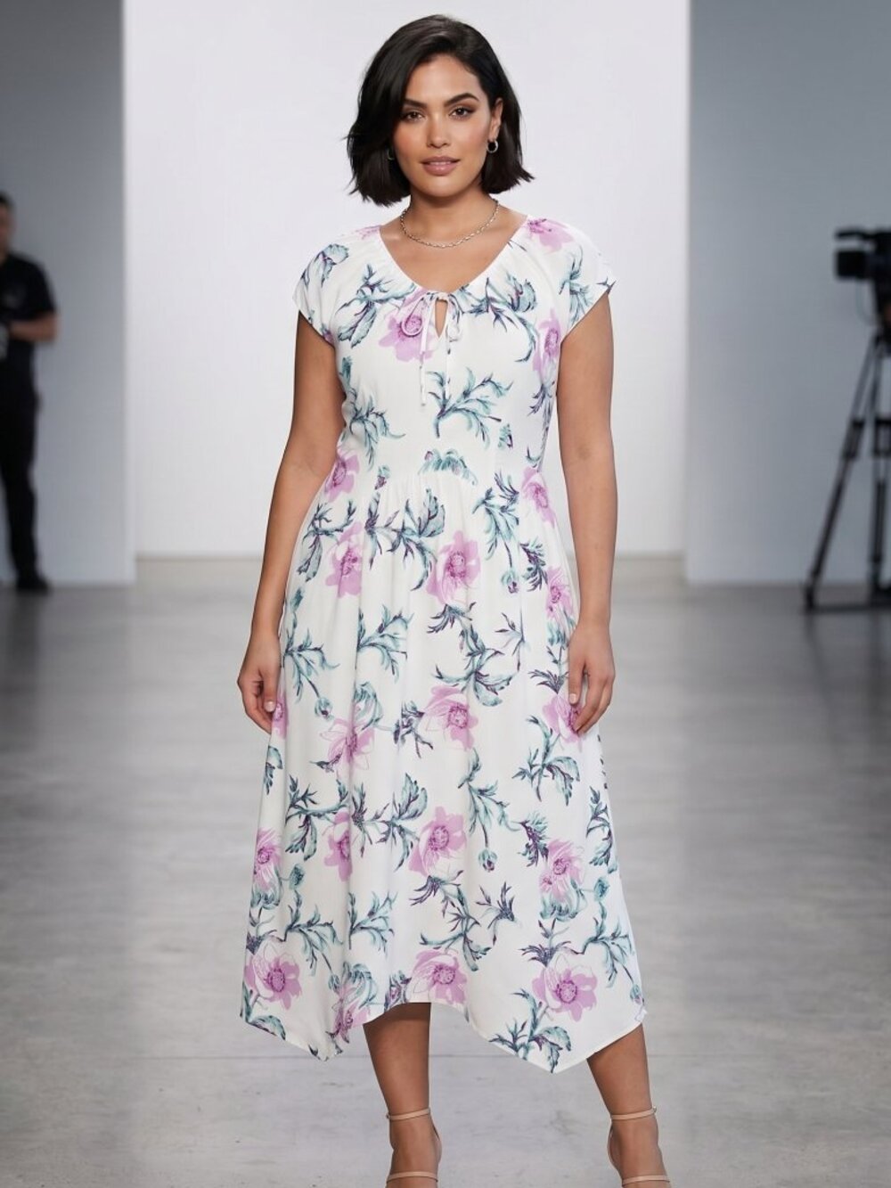 NWT | Dressystar White Floral Maxi Dress | Side Zipper | Tie-Back | Medium
